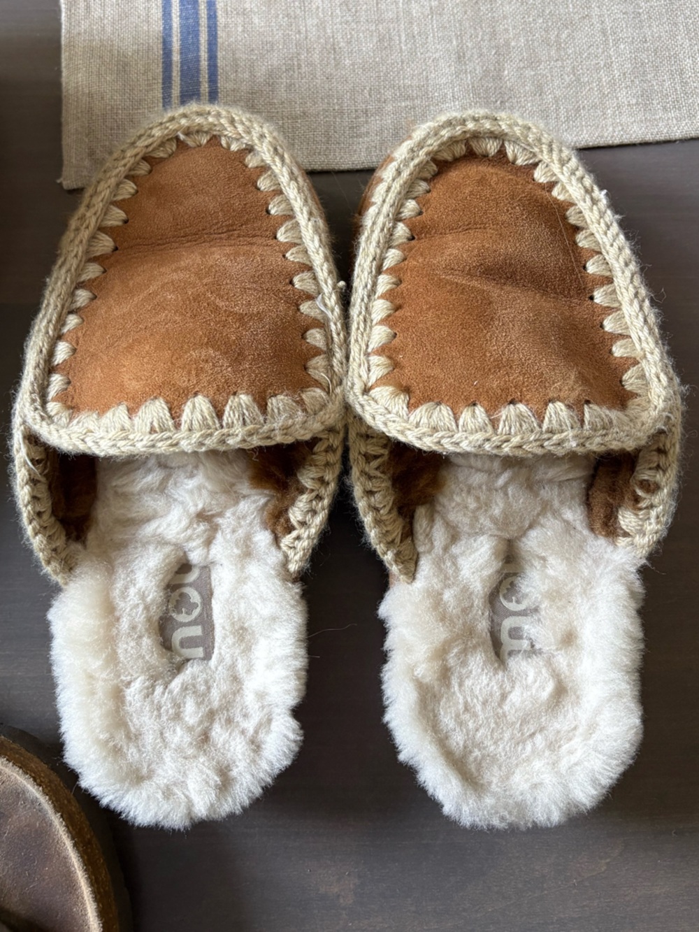 Mou Beige Suede Rope-Trim Slip-On Shoes